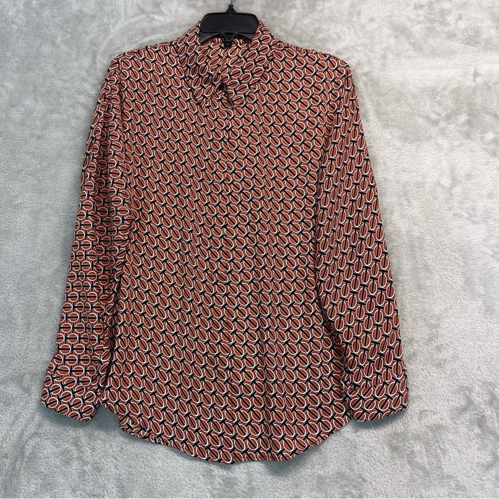 EXPRESS Liquid Fabric Geometric Rust Black Button Down Long Sleeve Shirt Size M